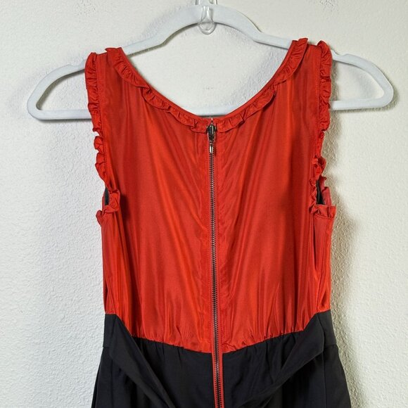 Maeve Anthropologie Horizon Line Scalloped Tiered Dress Size 2 Black Orange Silk - Picture 5 of 15